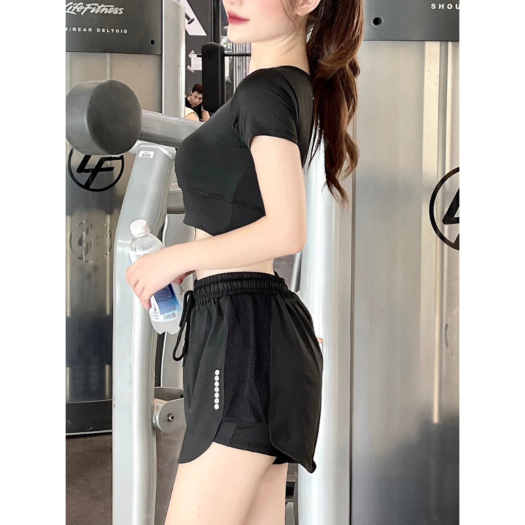 [PEINN] Bộ tập Gym nữ- quần áo tập gym yoga aerobic nữ croptop kết hợp quần đùi 2 lớp chất đẹp (NG03 )
