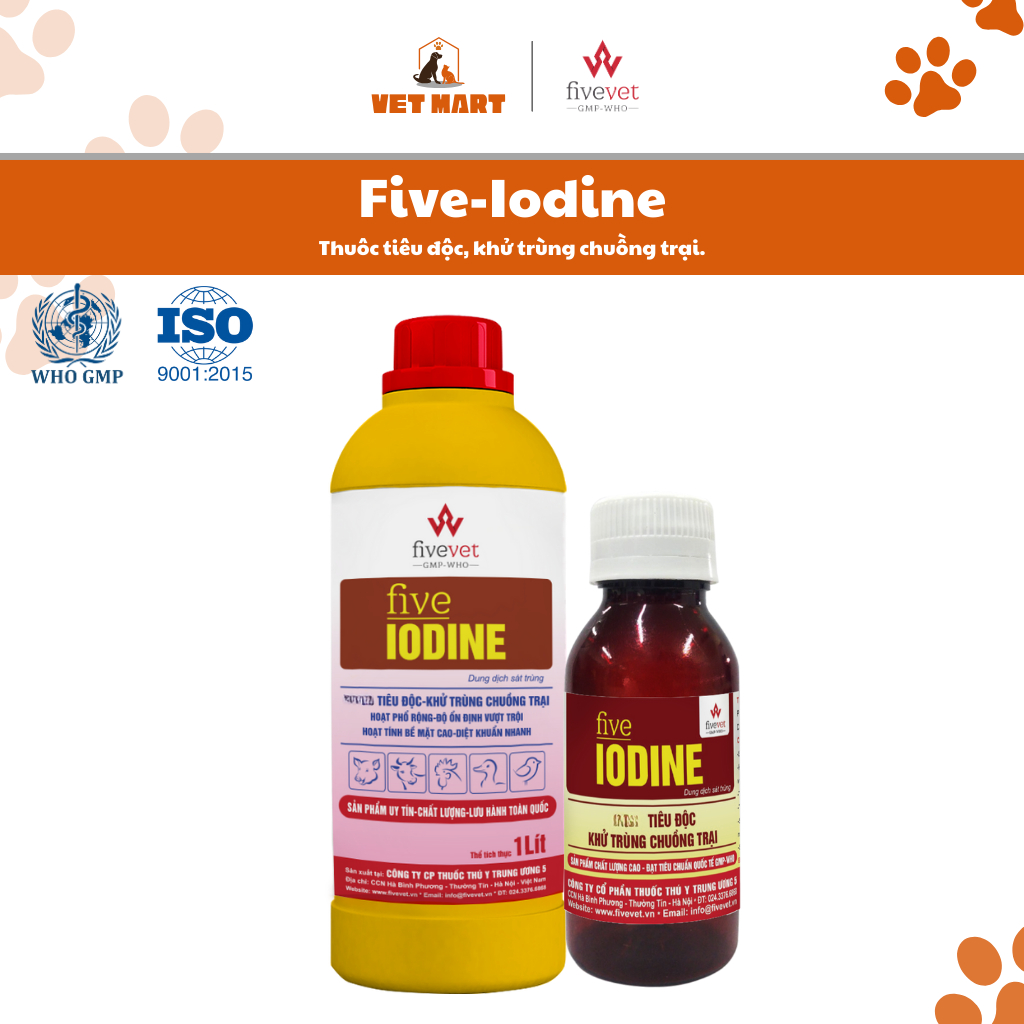 Dung dịch sát khuẩn Five-Iodine Khử trùng chuồng trại cho Gà, Vịt, Ngan, Ngỗng, Chim Cút, Bồ Câu