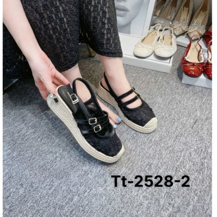 {Sẵn - SỤC LÙI Size} SỤC NỮ Giày Sục Nữ Vải Ren Hoa Đế Cao 5CM đế cao su không thấm nước vân cói cách đIệu 2528-5 SỤC