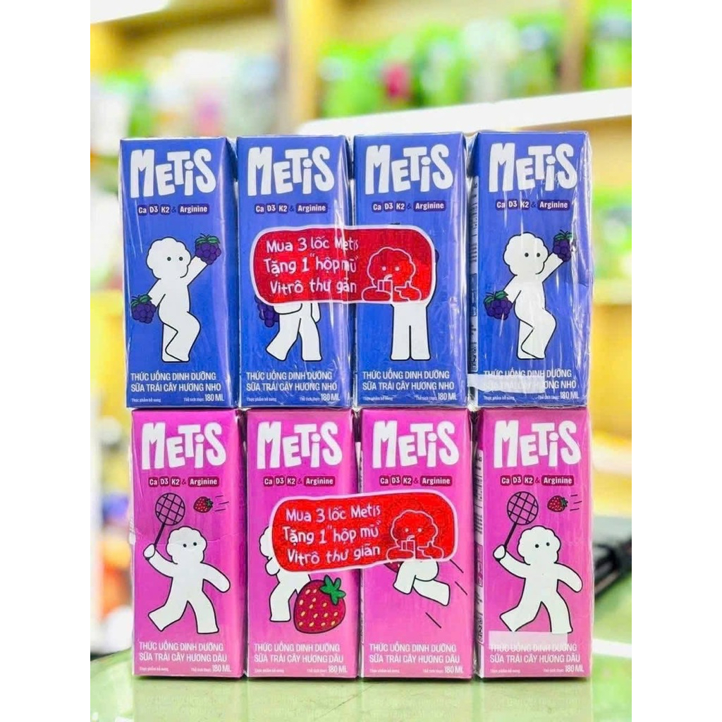 {Chính hãng} Sữa tươi Metis vị nho, dâu 1t 48h 180ml + 🎁