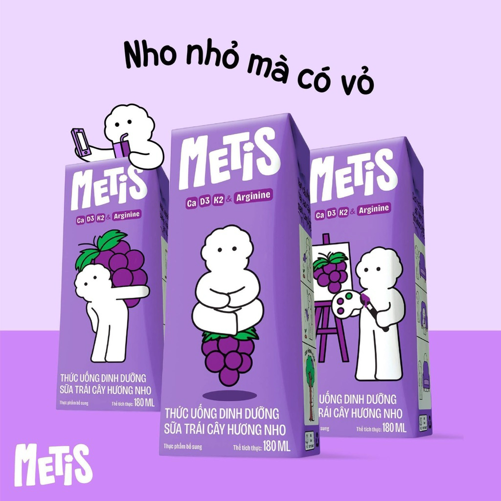 {Chính hãng} Sữa tươi Metis vị nho, dâu 1t 48h 180ml + 🎁