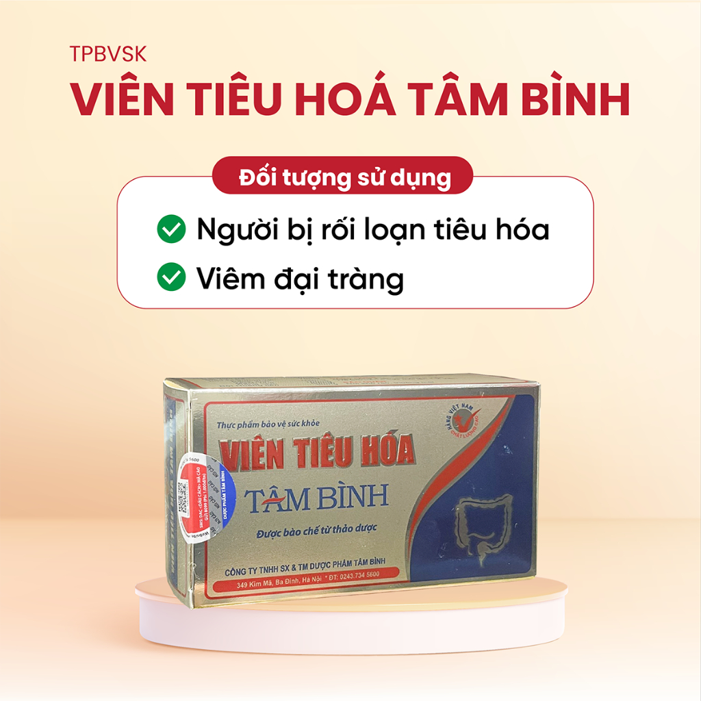 Viên Tiêu hóa Tâm Bình - Hỗ trợ ăn ngon, giảm đầy bụng, khó tiêu, tiêu chảy, táo bón