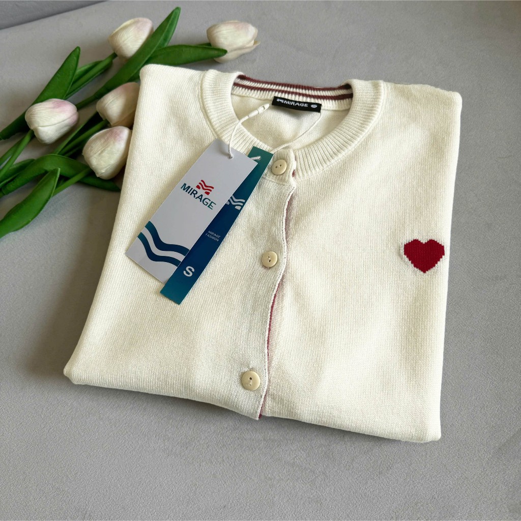Áo Khoác Cardidgan Mirage Thêu Tim Đỏ Local Brand Chất Len Mềm Mịn.