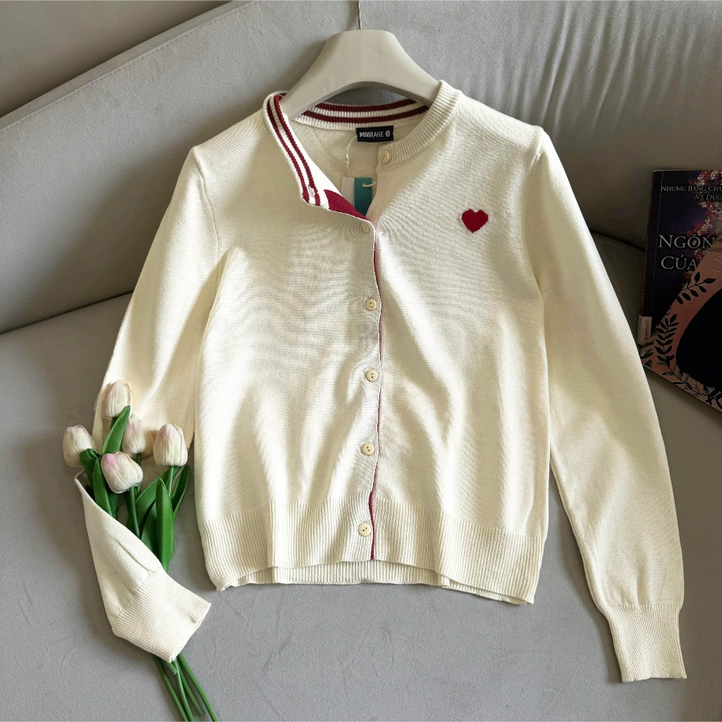 Áo Khoác Cardidgan Mirage Thêu Tim Đỏ Local Brand Chất Len Mềm Mịn.