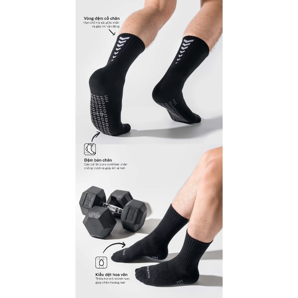 [MUA 2 GIẢM 5%]Combo 2 Tất Vớ thể thao cổ dài chống trượt tập gym thể thao Coolmate
