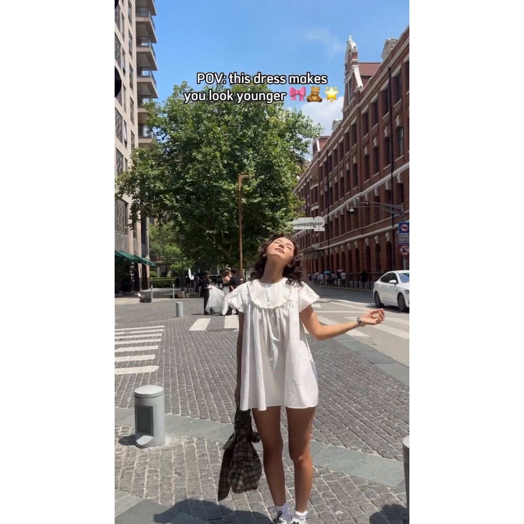 [HỎA TỐC HÀ NỘI]2Soonsumff Váy babydoll dáng ngắn xòe tay ngắn cổ tròn kèm quần short ngắn lưng chun phong cách hàn quốc