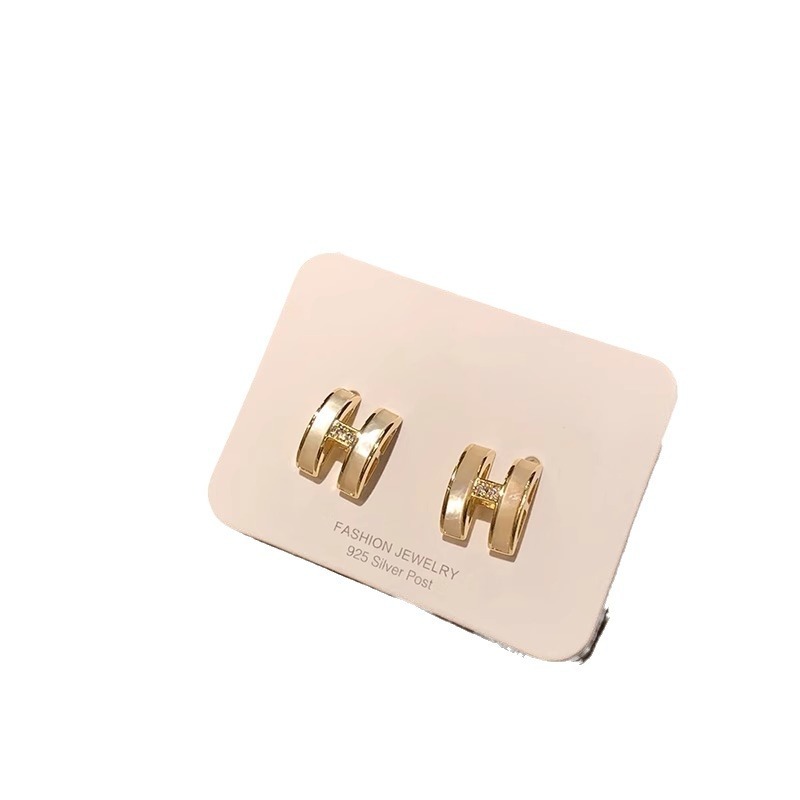 Bông tai nữ chữ H tráng men phong cách Hàn Quốc HoLie - KT33