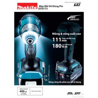 Máy vặn vít dùng pin 18V Makita DTD173 - Không chổi than | Chính hãng DTD173Z, DTD173RTJ