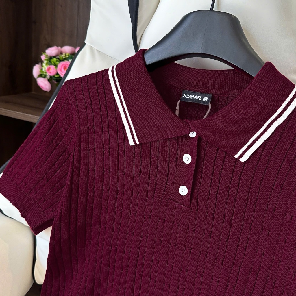 Áo Len Mirage Cổ Viền Trắng Đỏ Local Brand Chất Len Mongtoghi Mềm Mịn Thoáng Mát.