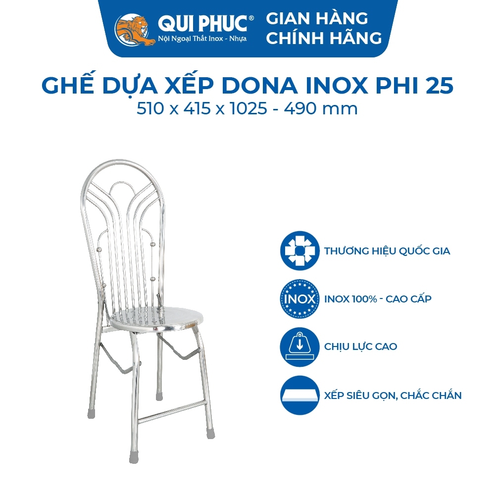 [FREESHIP] Ghế lưng tựa inox Dona QUI PHÚC combo 4,6 ghế, khung inox chịu tải 100kg, không gỉ, chân ghế chống trượt
