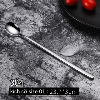 Inox 304 Combo 4/6/14 Chiếc Thìa Đá Đầu Tròn 24cm Muỗng Sinh Tố Cà Phê Dày Đẹp Siêu Xin