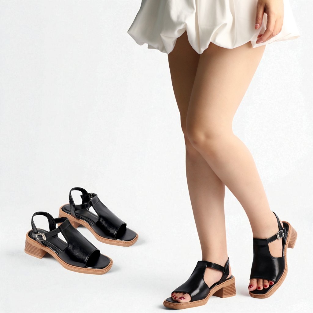 Giày Sandal Nữ 5cm Giả Boot Hở Mũi Thời Trang Pixie H404