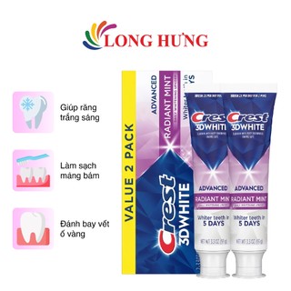 Combo kem đánh răng Crest 3D White Radiant Mint (93g x 2)
