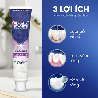Combo kem đánh răng Crest 3D White Radiant Mint (93g x 2)