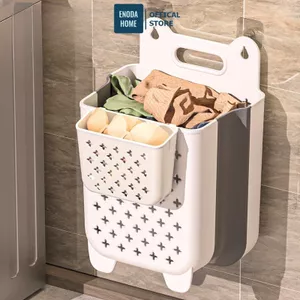 Giỏ Đựng Quần Áo Bẩn ENODA HOME Dán Tường Gấp Gọn, Giỏ Nhựa Đựng Quần Áo Nhà Tắm Thiết Kế Tay Cầm Treo Tường Q050