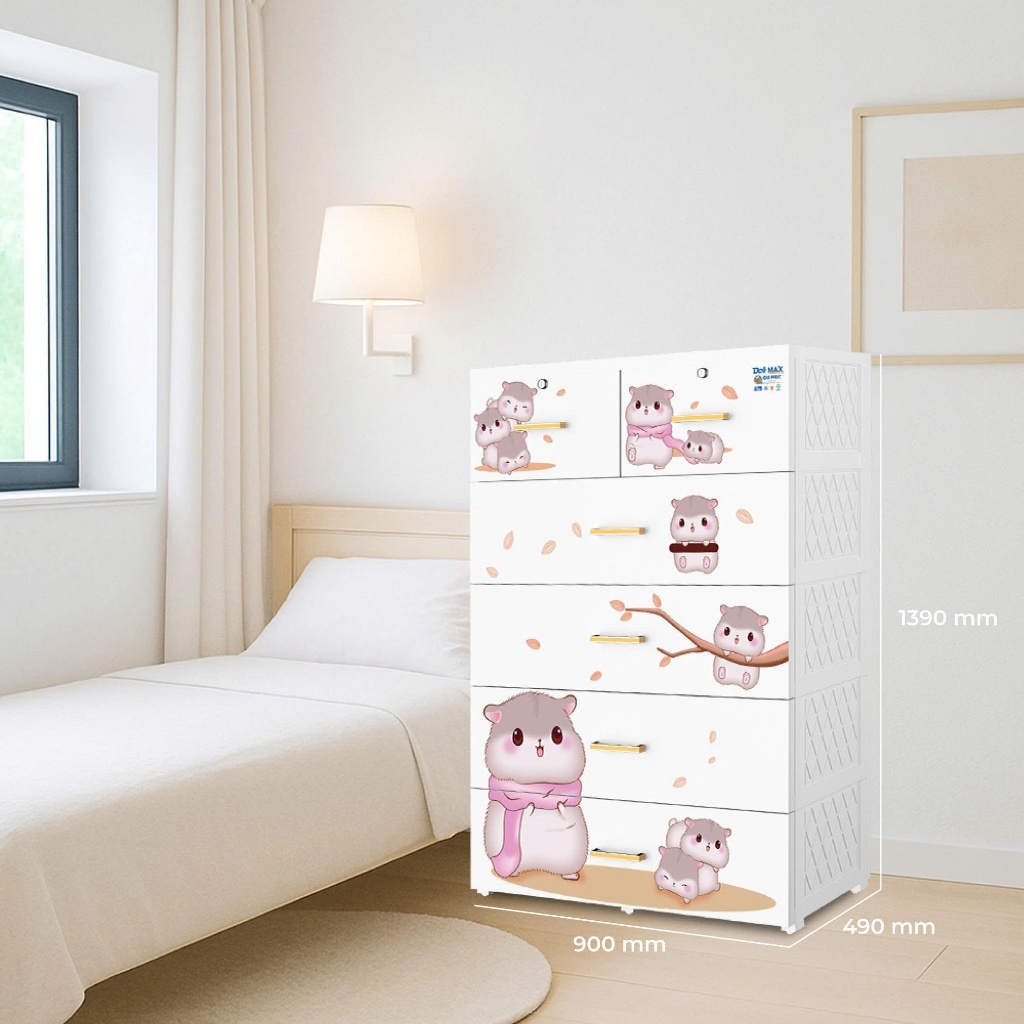[FREESHIP] Tủ nhựa Deli Max 5 tầng QUI PHÚC, khung thép chắc chắn tủ đựng quần áo lớn gấp 1.5 lần, chống rơi hộc tủ