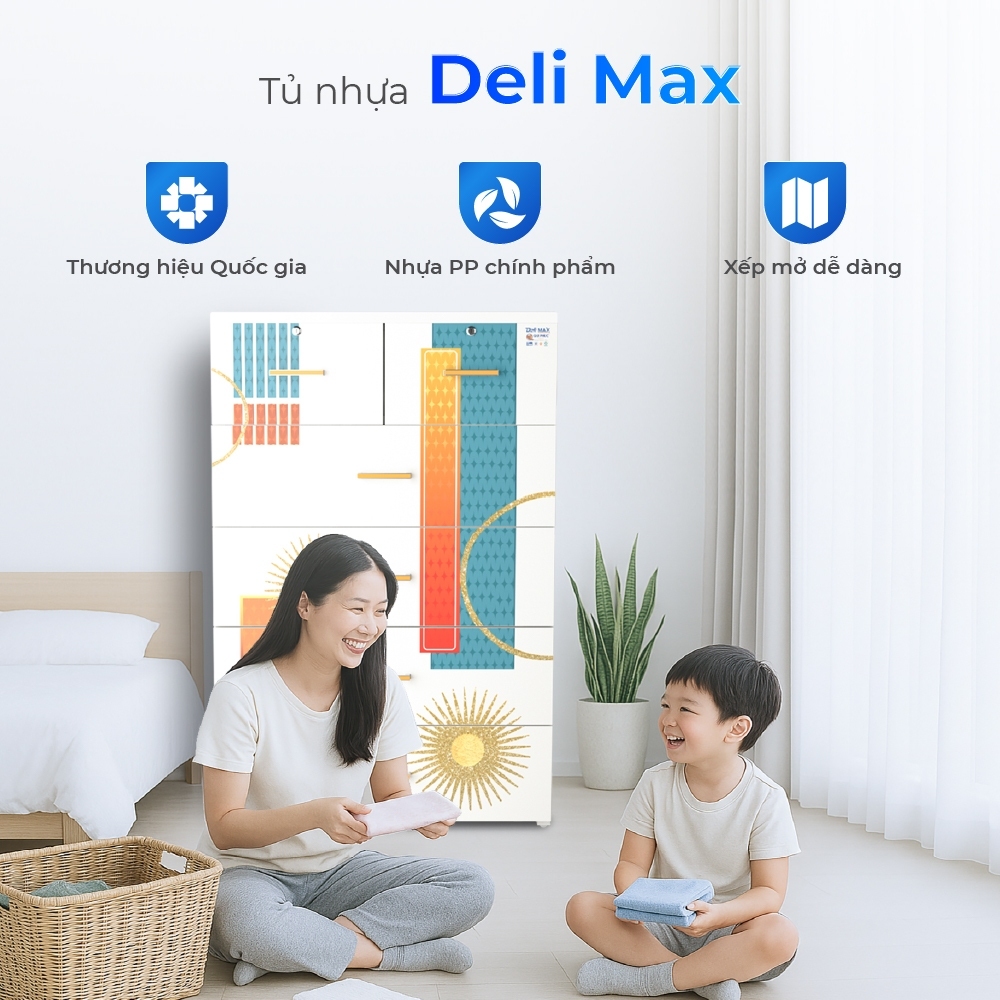 [FREESHIP] Tủ nhựa Deli Max 5 tầng QUI PHÚC, khung thép chắc chắn tủ đựng quần áo lớn gấp 1.5 lần, chống rơi hộc tủ
