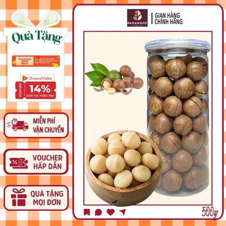 Hạt Macca Nứt Vỏ Daklak Hộp 500Gr loại 1 hạt maccadamia còn vỏ có đồ tách thơm tự nhiên gòn chế độ ăn thô
