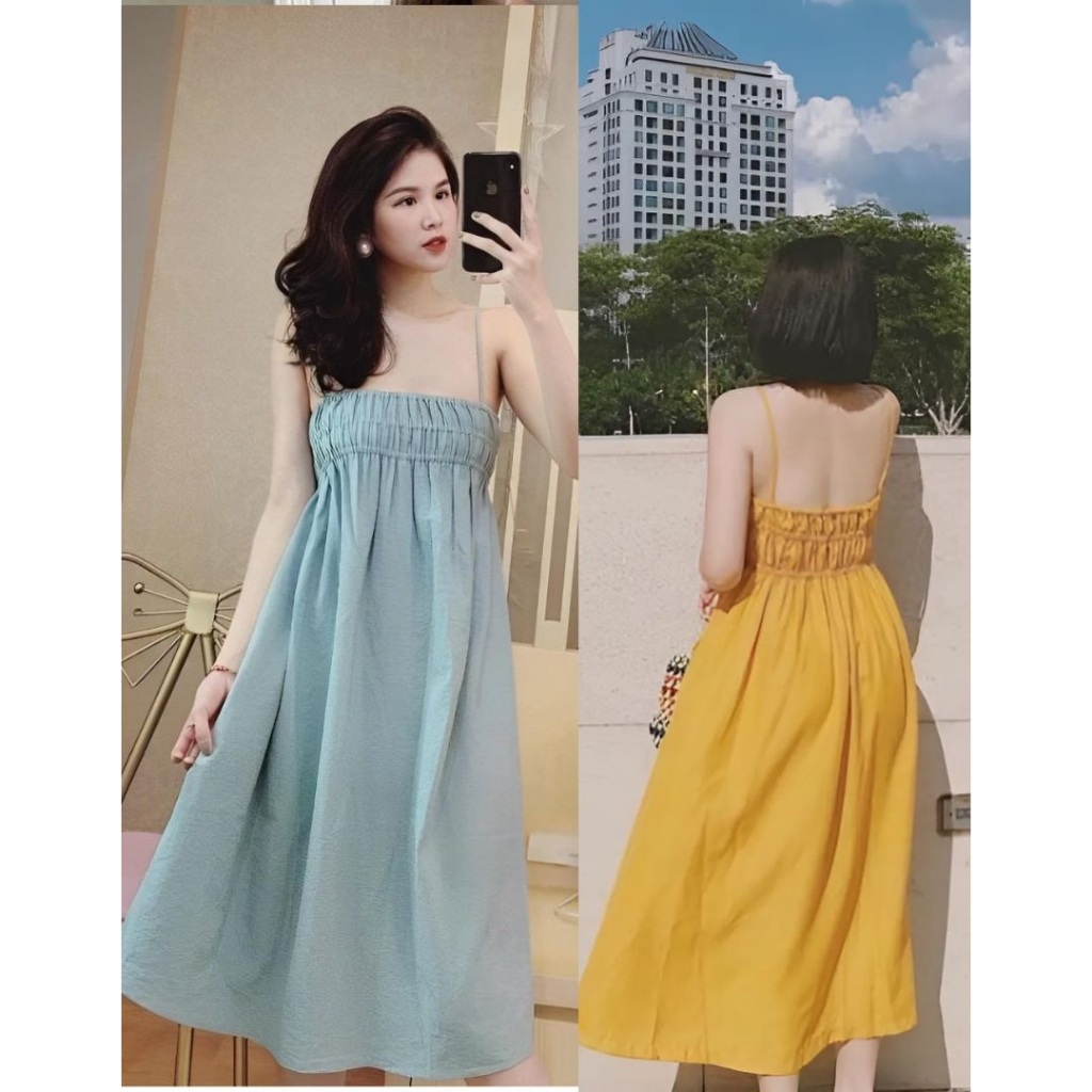 (Nhiều mẫu) Váy 2 dây dài xòe 2 tầng nữ tính bánh bèo Đầm hai dây form rộng dài qua gối tiểu thư công chúa trẻ đẹp T626G