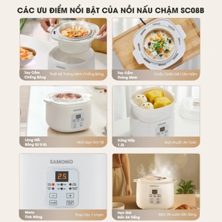 (BH 1 năm) Combo nồi nấu chậm Samono 0.8L SW-SC08B và máy xay mini ăn dặm 300ml cho bé SW-MC200/MC200S