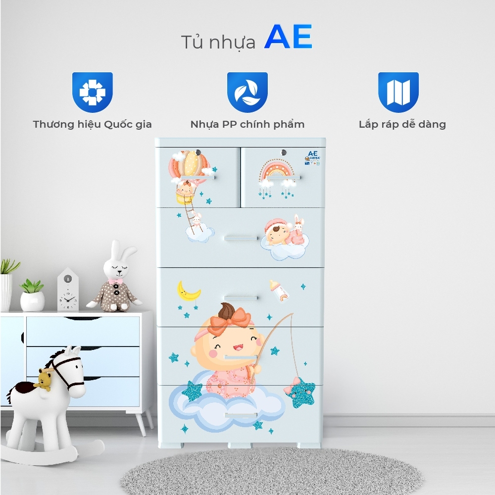 [FREESHIP] Tủ nhựa AE 5 tầng QUI PHÚC, tủ đựng quần áo lớn, phù hợp mọi không gian, dễ lắp ráp chắc chắn