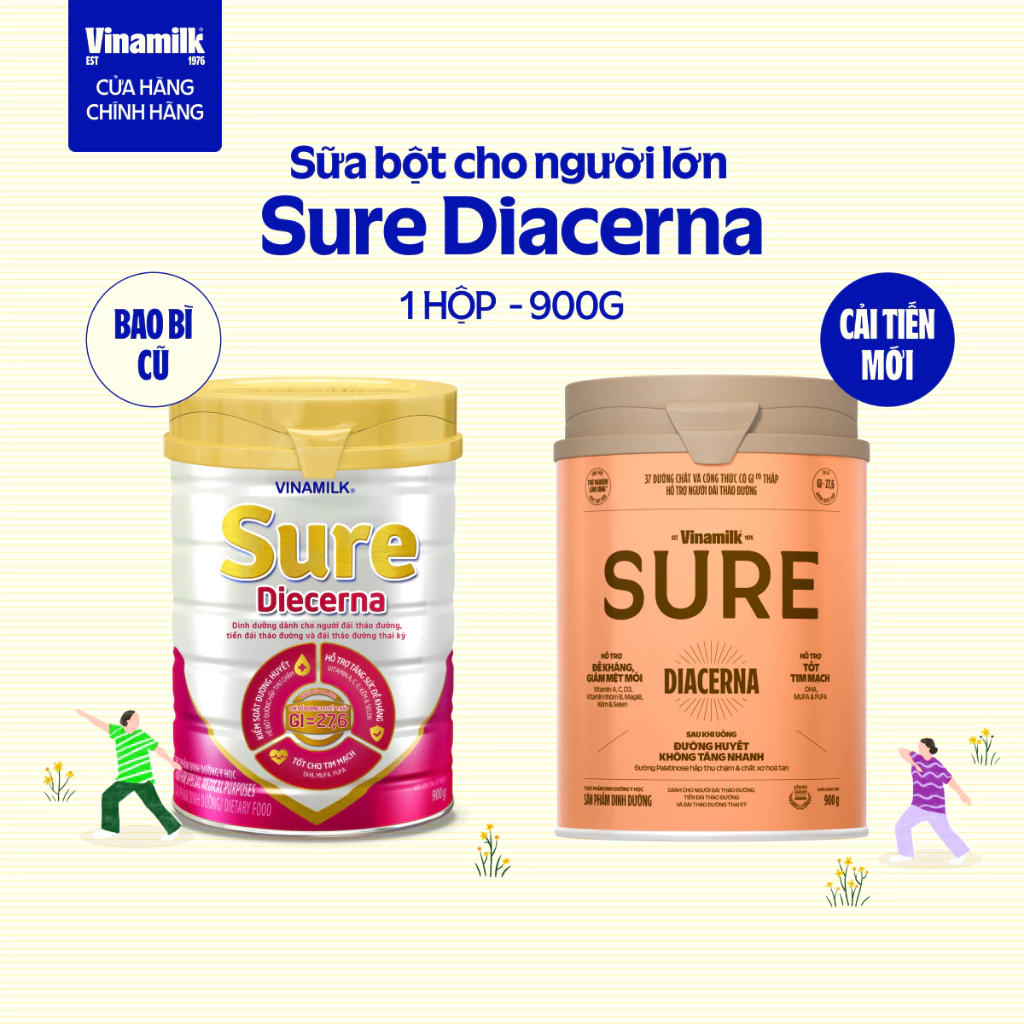 Sữa bột Dành cho người tiểu đường Vinamilk Sure Diecerna 900g
