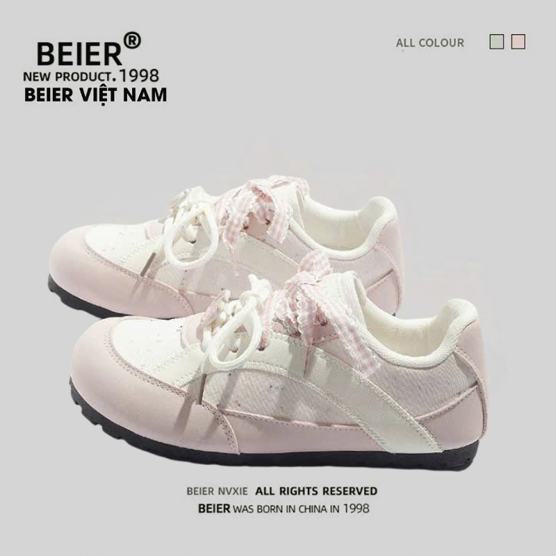 BEIER AUTH 100% giày thể thao nữ beier giày sneaker beier nơ xinh đẹp hồng phấn 3538