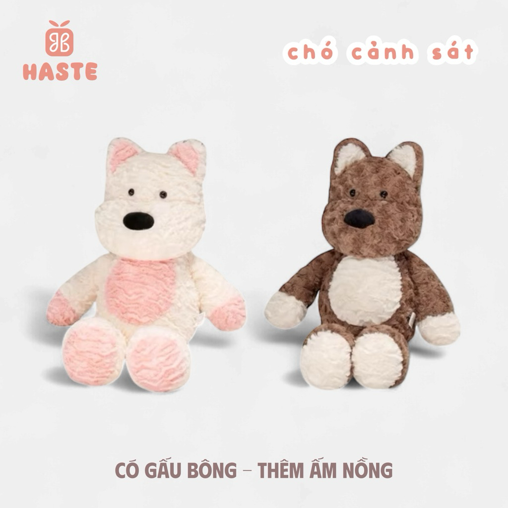 Gấu Thú Bông Puppy Cún Chó Trắng Tai Hồng Nâu Tai Trắng Chó Cảnh Sát Cứu Hộ Lông Xù Siêu Mềm Mịn Siêu Dễ Thương