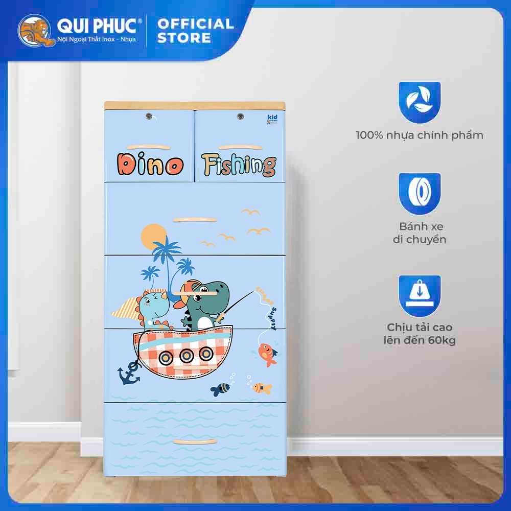 [FREESHIP] Tủ nhựa Kid 5 tầng QUI PHÚC hoạt tiết dễ thương, đựng quần áo cho bé tiện lợi, an toàn sức khoẻ