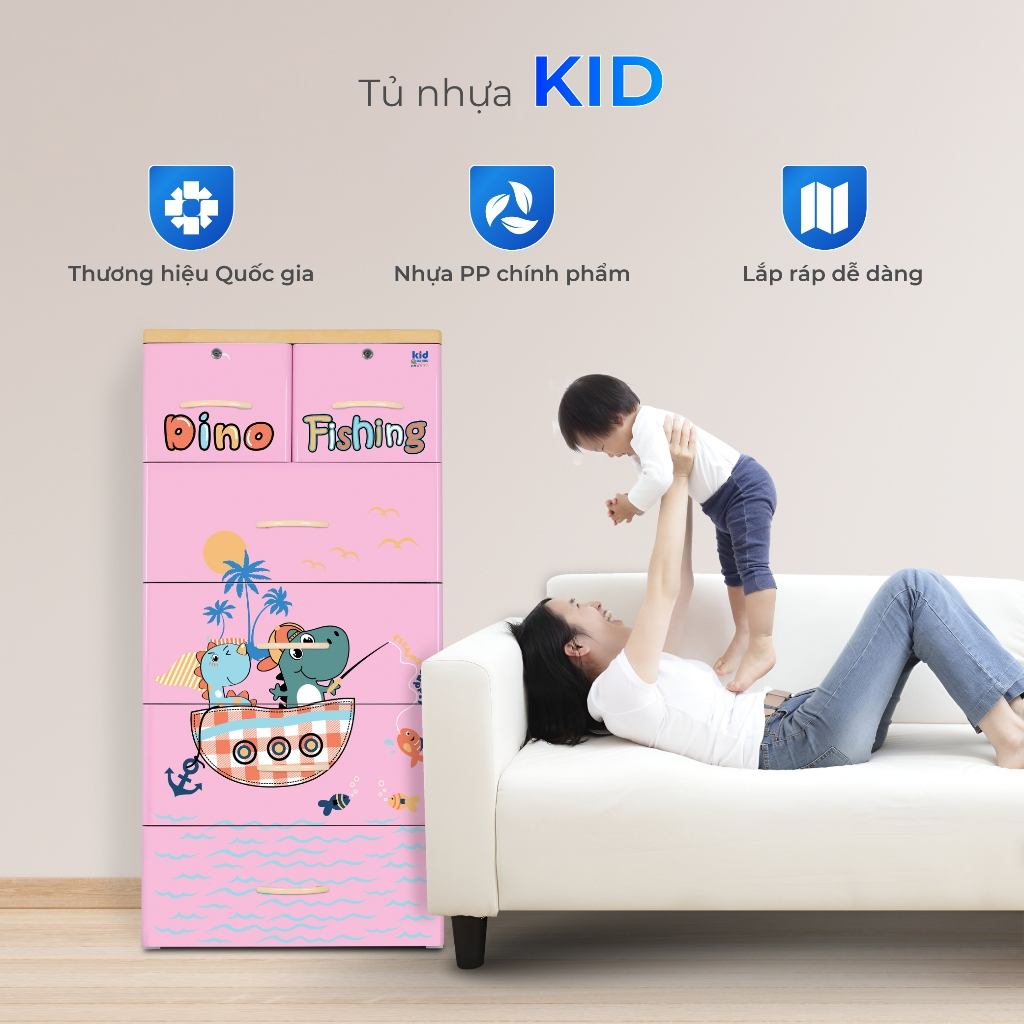 [FREESHIP] Tủ nhựa Kid 5 tầng QUI PHÚC hoạt tiết dễ thương, đựng quần áo cho bé tiện lợi, an toàn sức khoẻ