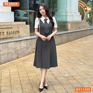Đầm thiết kế BEMINE cổ đức phối cavat dáng chữ A phù hợp đi làm-MT11209