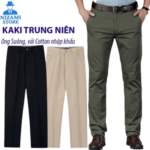 Quần kaki trung niên nam chất vải kaki dày dặn mềm mịn ống suông form chuẩn có size lớn trên 90kg