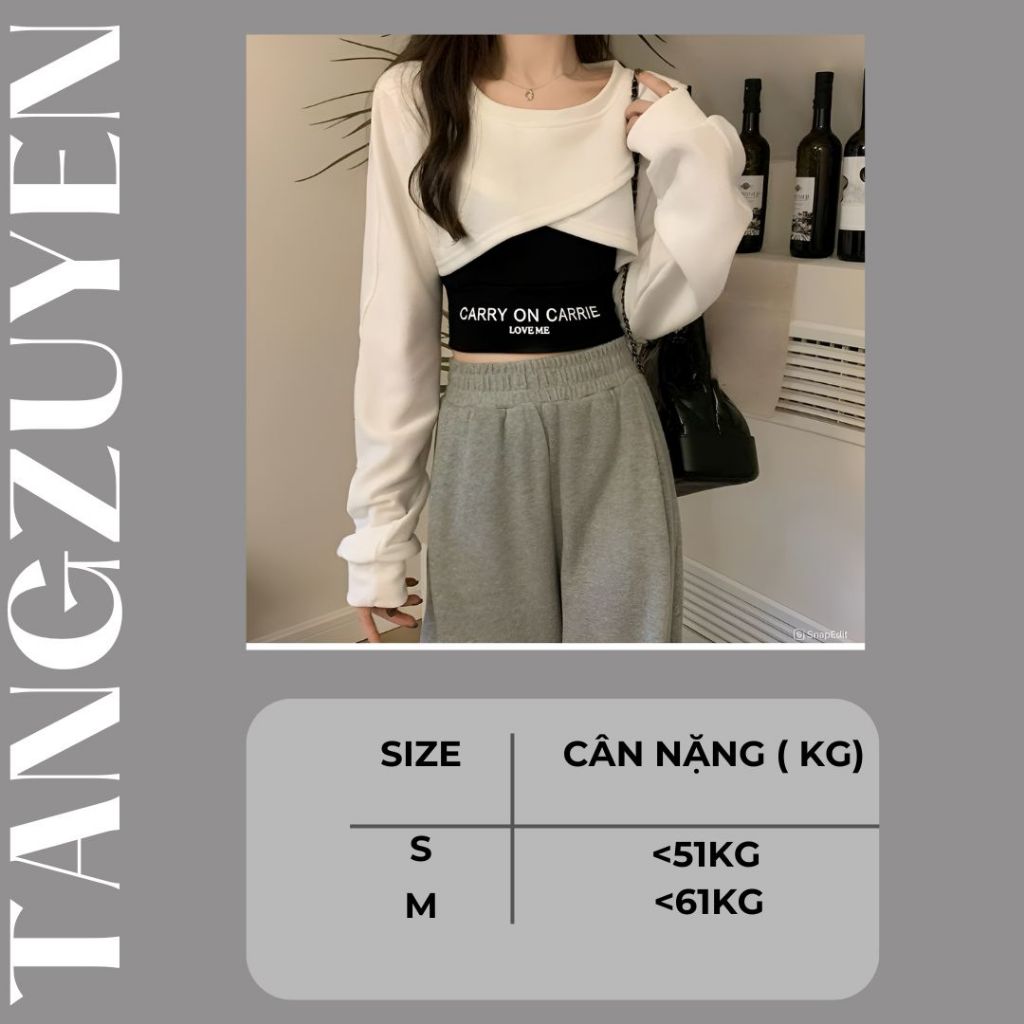 Bộ áo khoác ngoài dáng ngắn áo trong Set áo thun croptop cổ tròn dài tay vạt chéo +  áo 2 dây ôm body chữ Carry T593G