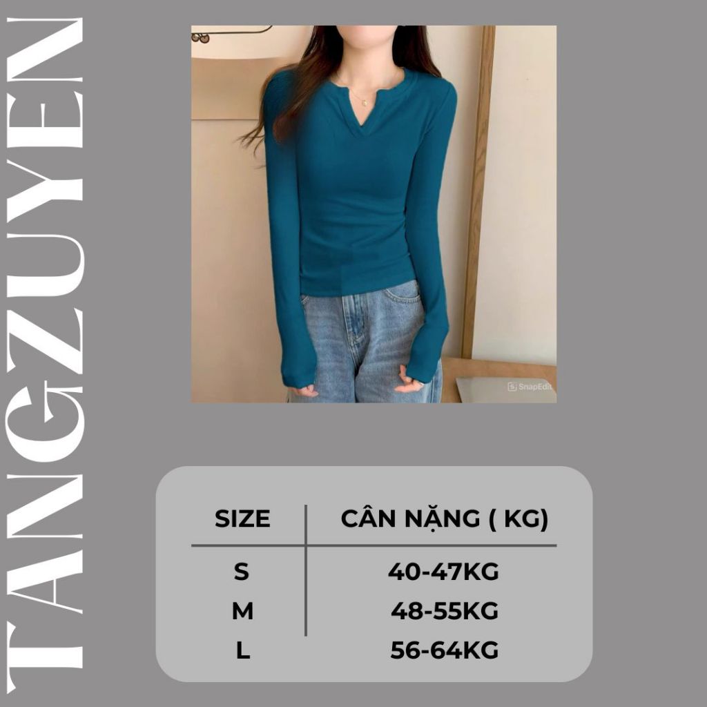 Áo phông không cổ Áo thun nữ cổ xẻ V dài tay dáng ôm slimfit nhiều màu basic đi học đi chơi cafe đơn giản trẻ T1056G