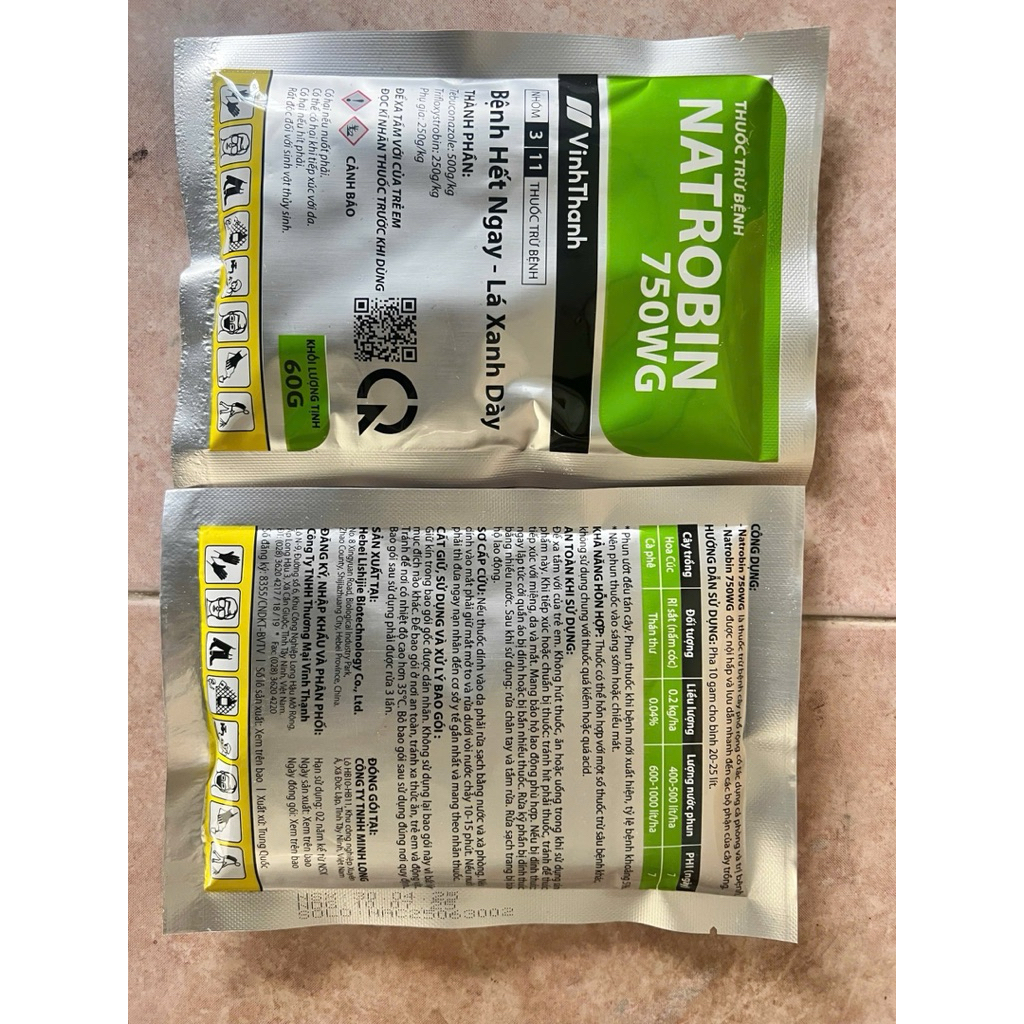 NATROBIN Vĩnh thạnh gói 10gr và goi 60gr- Phòng trừ rỉ sắt, thán thư- Bệnh hết ngay, lá xanh dày