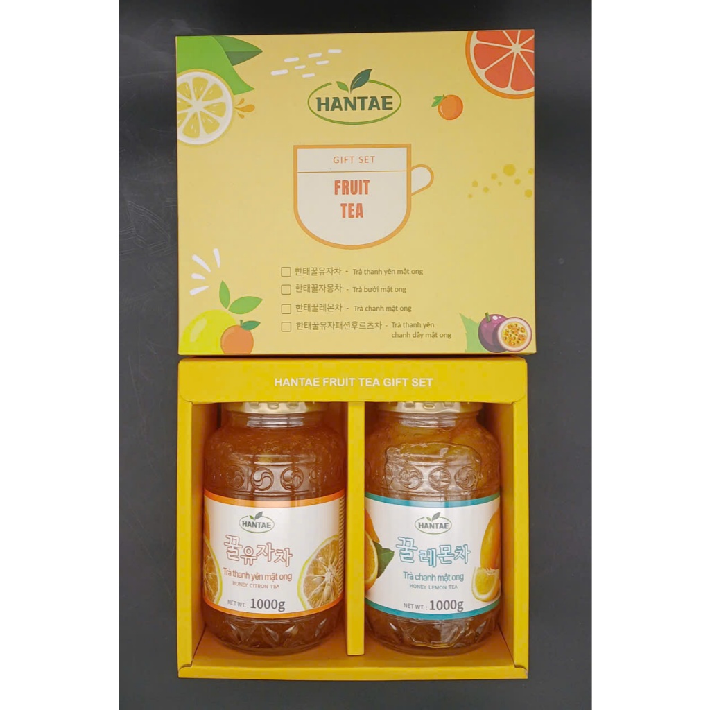 HOT! SET QUÀ TẶNG TRÀ THANH YÊN + TRÀ CHANH MẬT ONG HANTAE Hàn Quốc, siêu sang, hợp làm quà tặng nè!