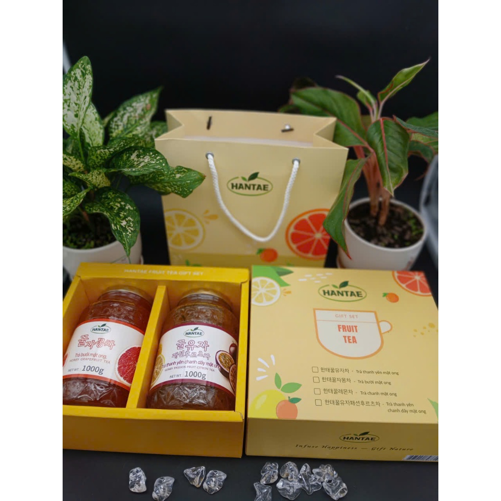 NEW! SET QUÀ TẶNG TRÀ BƯỞI + TRÀ CHANH DÂY MẬT ONG HANTAE sang xịn mịn, ĐẶC BIỆT!!!!