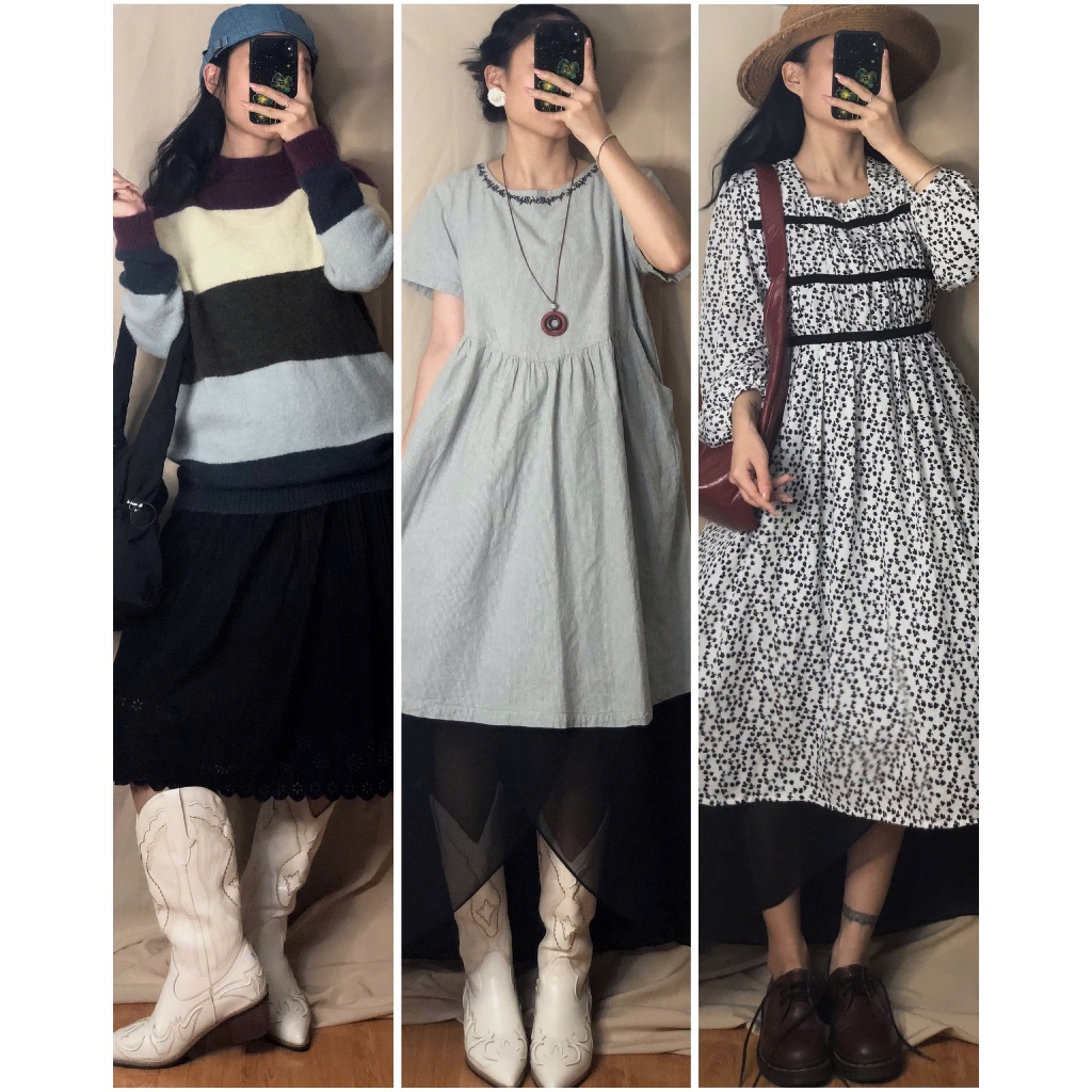 Set đầm váy vintage dáng dài ig: april6_clothing