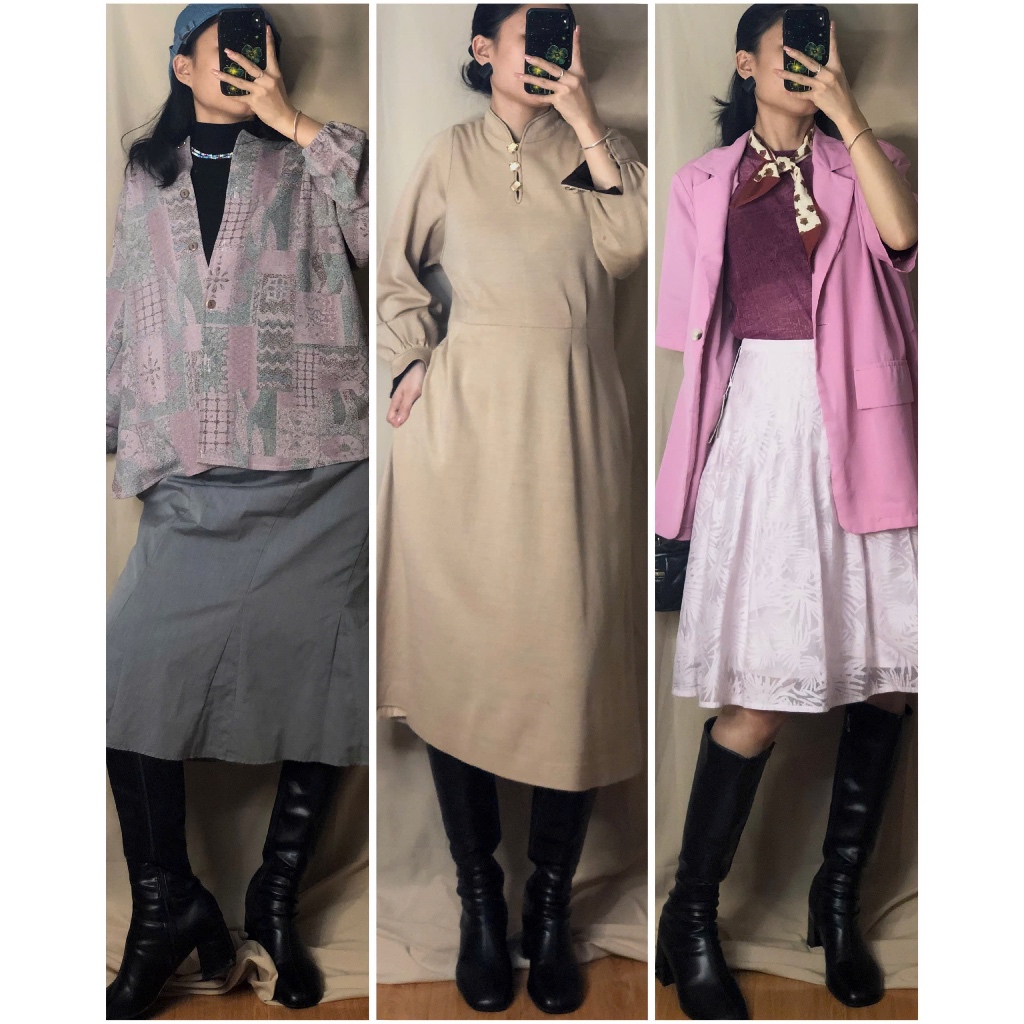 Set đầm váy vintage dáng dài ig: april6_clothing