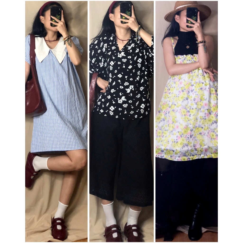 Set đầm váy vintage dáng dài ig: april6_clothing