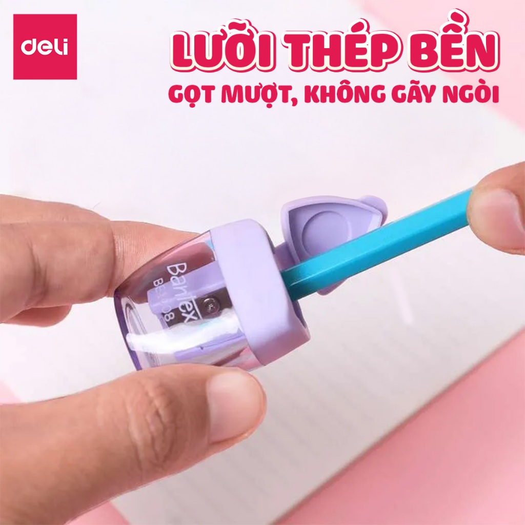 Gọt Bút Chì Deli Chuốt Chì Quay Tay Màu Hồng/ Tím/ Xanh Lưỡi Dao Sắc Bén Bền Bỉ Gọt Mượt Không Gãy Ngòi