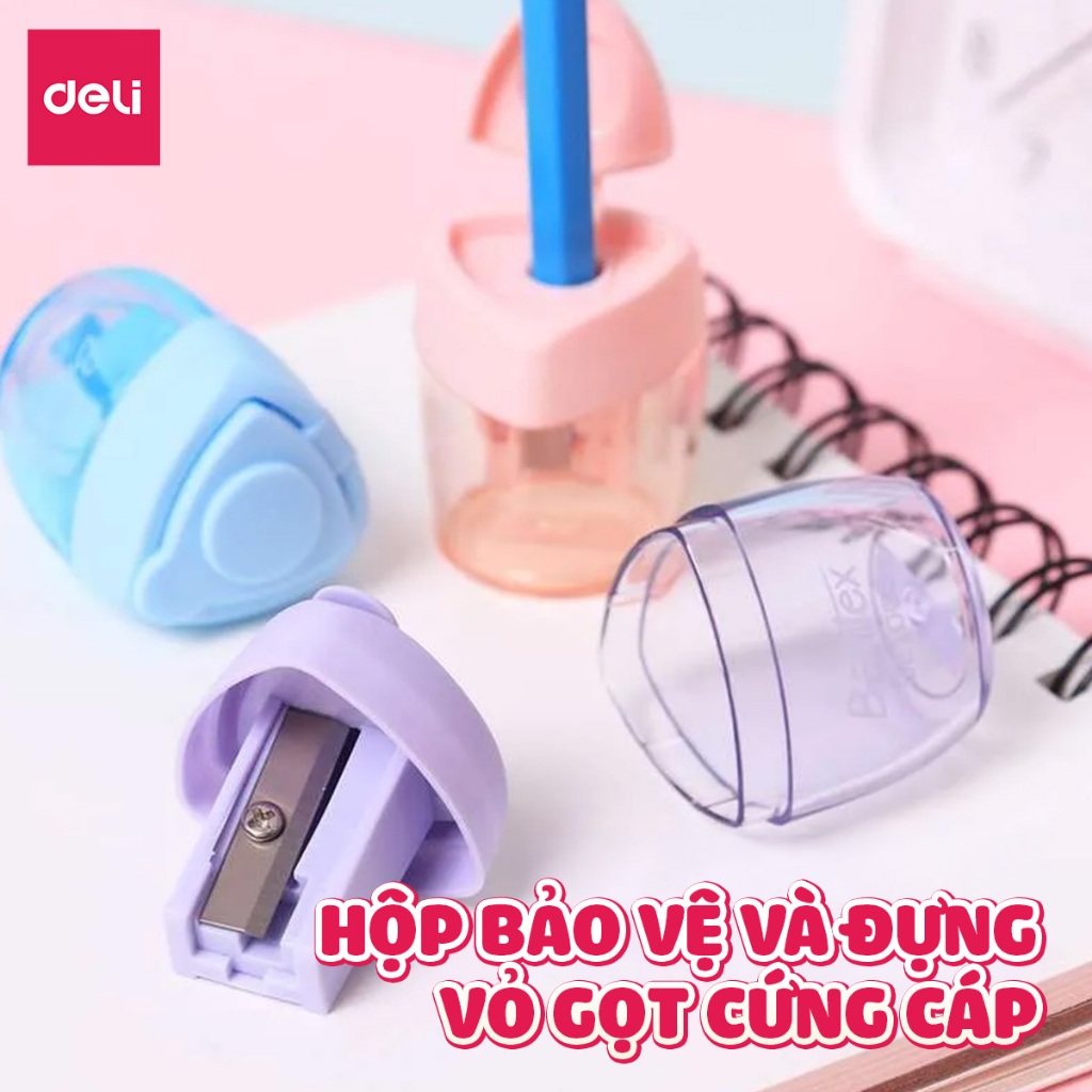 Gọt Bút Chì Deli Chuốt Chì Quay Tay Màu Hồng/ Tím/ Xanh Lưỡi Dao Sắc Bén Bền Bỉ Gọt Mượt Không Gãy Ngòi