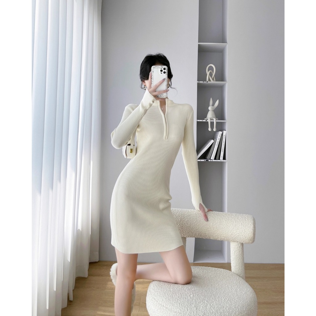 Váy thun ôm body đen ngắn cộc tay cổ cao 3p Đầm nữ tôn dáng cổ lọ tôn dáng basic đi chơi đi cafe T147G