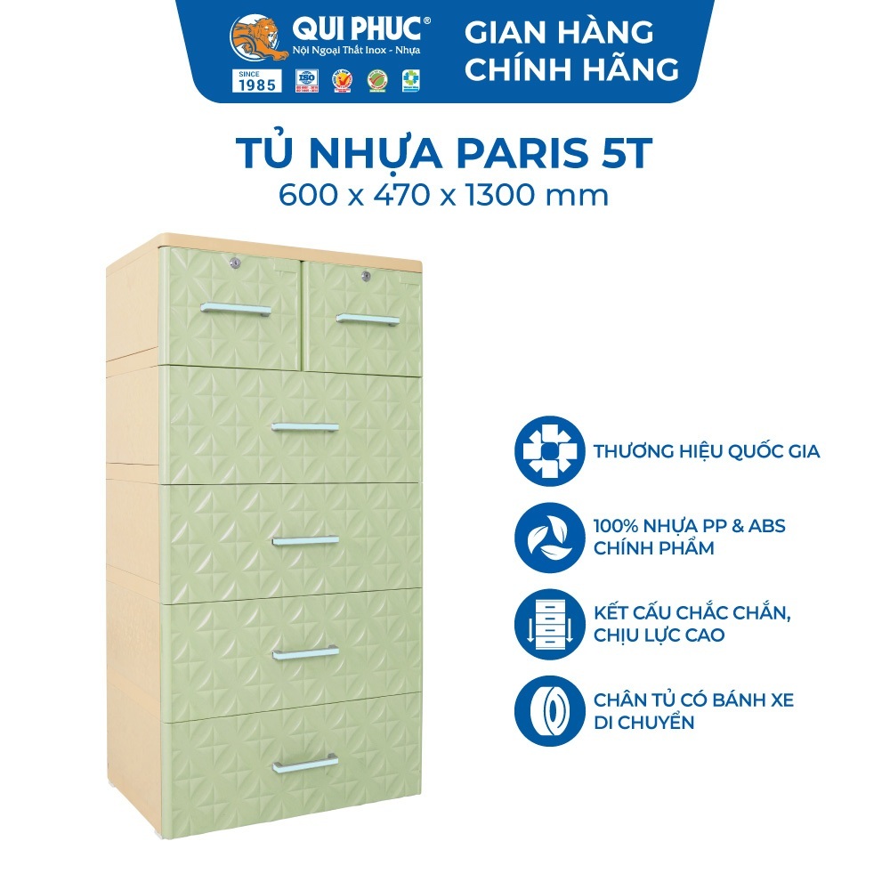 [FREESHIP] Tủ nhựa Paris 5 tầng QUI PHÚC, chắc chắn, tiện lợi, tủ đựng quần áo rộng rãi, an toàn sức khoẻ