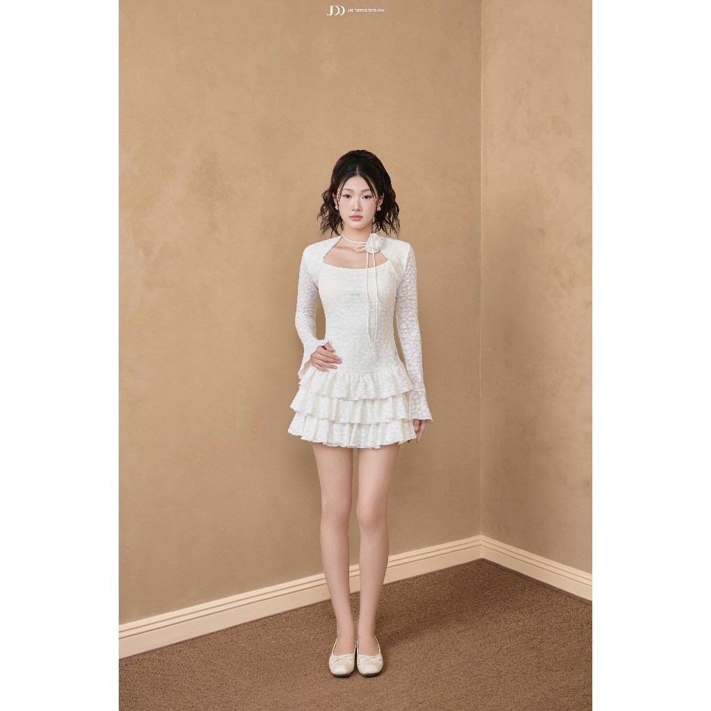 Đầm Chân Nhún Bèo Phối Áo Dài Tay 1F07.2509W. Đầm Ren Nữ Công Chúa Vintage, Đầm Dự Tiệc, Đầm Balletcore Dạo Phố Cao Cấp