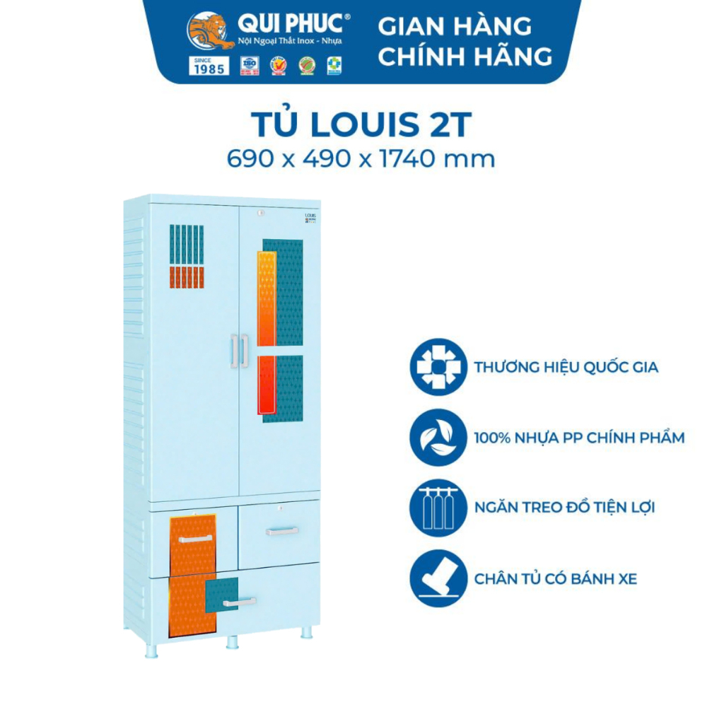 [FREESHIP] Tủ nhựa Louis 2 tầng QUI PHÚC, kích thước lớn, tủ treo quần áo, chắc chắn, tiện dụng, an toàn