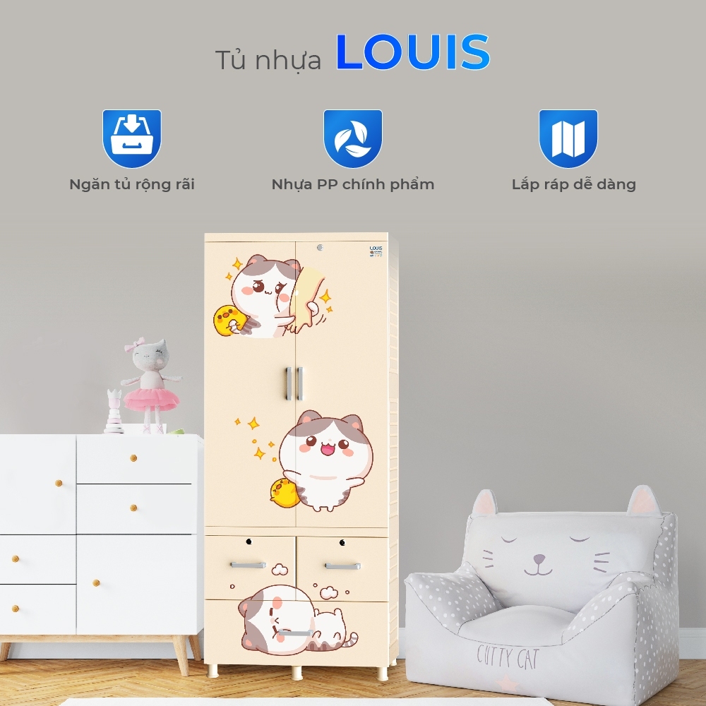 [FREESHIP] Tủ nhựa Louis 2 tầng QUI PHÚC, kích thước lớn, tủ treo quần áo, chắc chắn, tiện dụng, an toàn