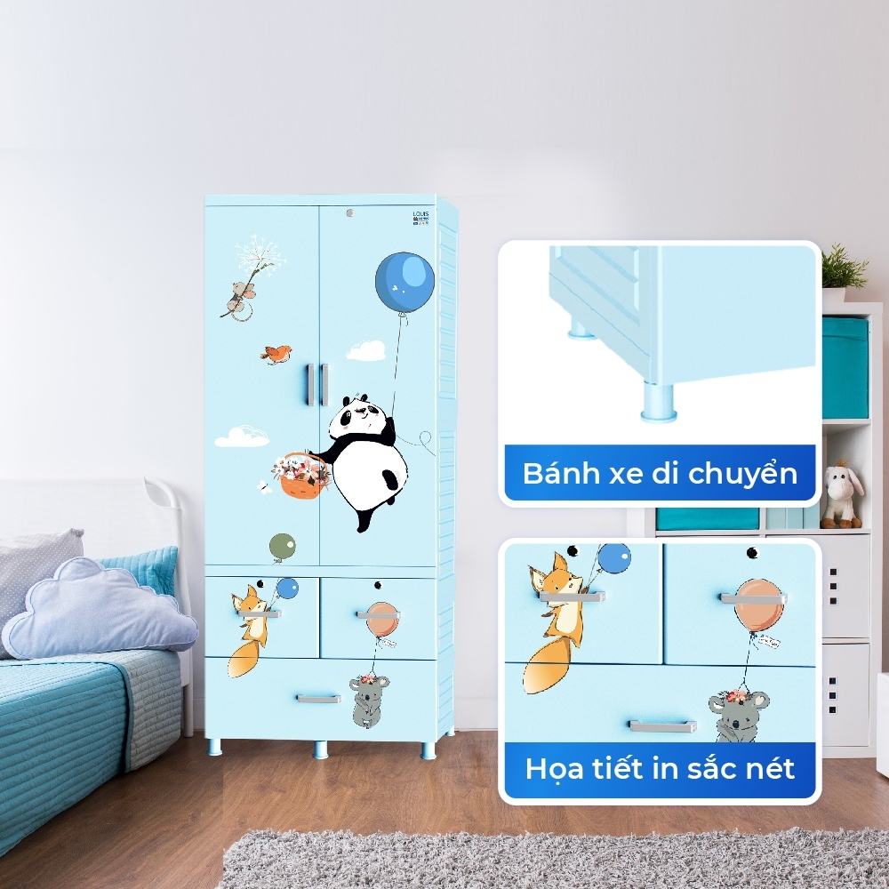 [FREESHIP] Tủ nhựa Louis 2 tầng QUI PHÚC, kích thước lớn, tủ treo quần áo, chắc chắn, tiện dụng, an toàn
