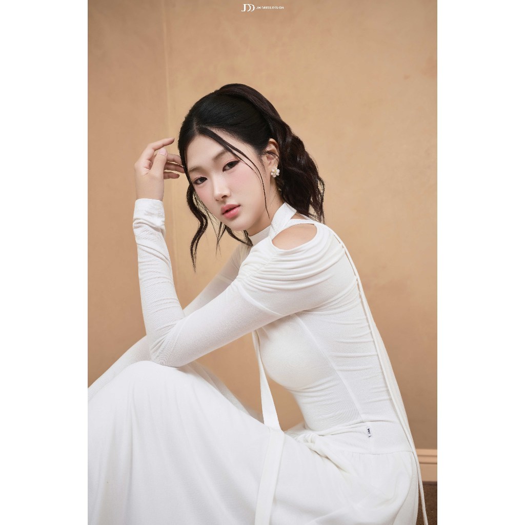 Đầm Len Dài Nhún Vai Cutout 1F09.2508W. Đầm Ôm Dáng Dài, Đầm Dự Tiệc, Đầm Len Nữ Cao Cấp Thanh Lịch Thiết Kế Bởi JM