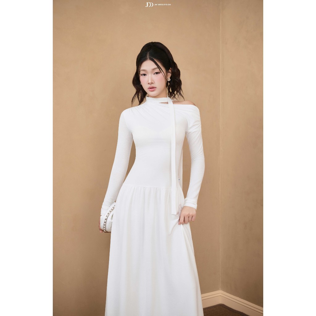 Đầm Len Dài Nhún Vai Cutout 1F09.2508W. Đầm Ôm Dáng Dài, Đầm Dự Tiệc, Đầm Len Nữ Cao Cấp Thanh Lịch Thiết Kế Bởi JM